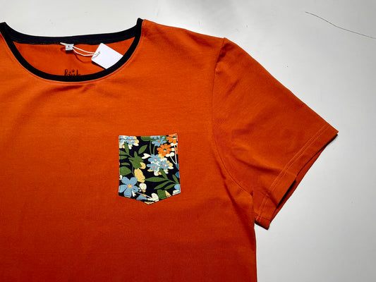 T-shirt homme en coton brique et motif petites fleurs