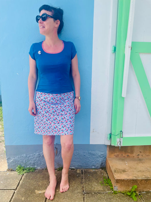 Robe en jersey et coton bleu clair et motif marin